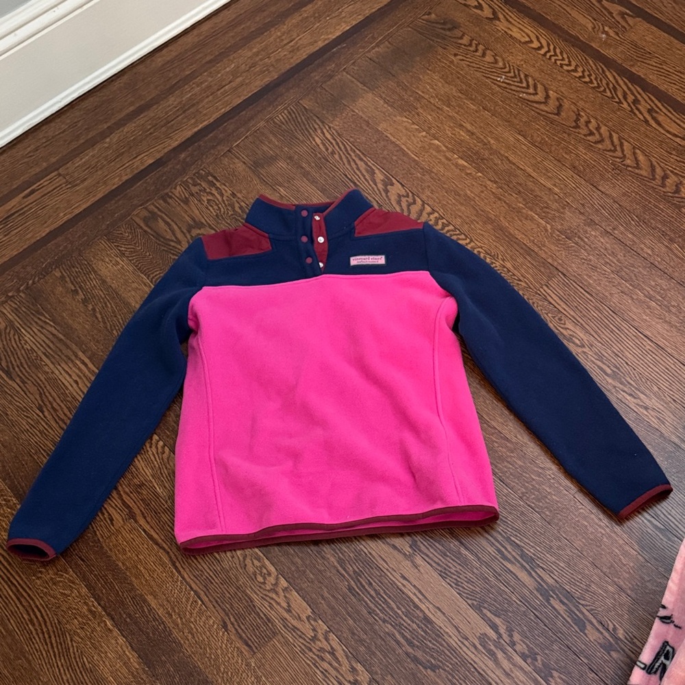 Vineyard Vines Pink and Navy Women's Fleece Button Up